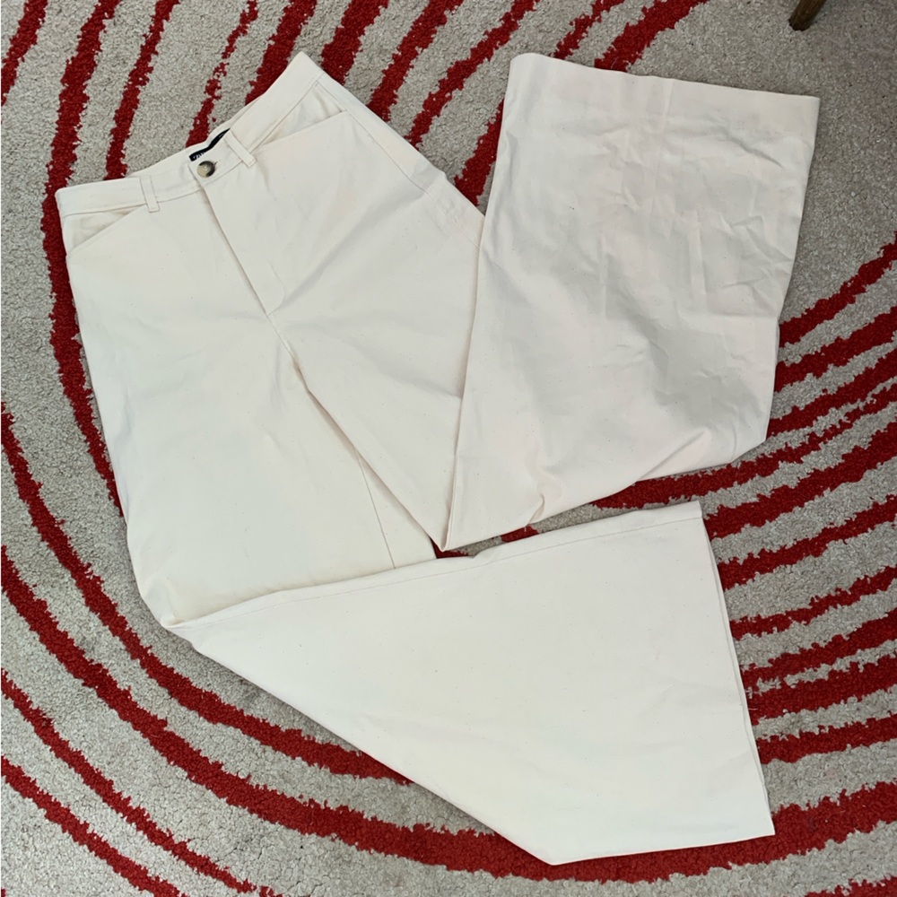 ZARA WIDE LEG WHITE HIGH WAISTED PANTS